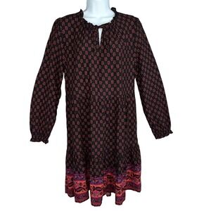 Beach Lunch Lounge Dark Floral Paisley Dress Womens Medium Ruffled Peasant Boho